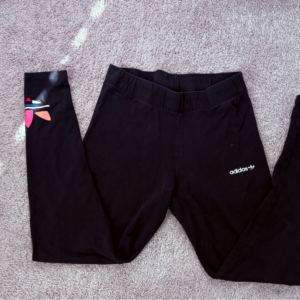 Adidas Black Leggings with Colorful Side Design